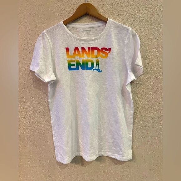 Lands End Logo T-shirt Sz Medium Oversized Lightweight White - Picture 1 of 4